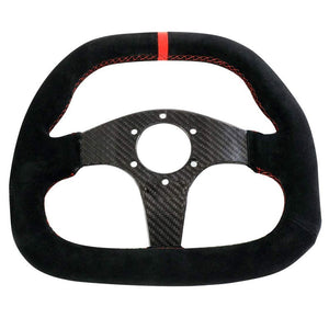Black Suede/Carbon Fiber D-Shape Flat Bottom 320mm ST-019CF NRG Steering Wheel-Interior-BuildFastCar