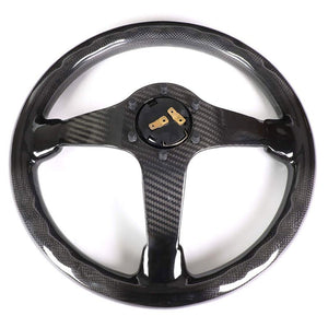Full Gloss Carbon Fiber Vintage 350mm 3" Deep ST-036CF NRG Steering Wheel+Horn-Interior-BuildFastCar