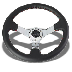 Black Leather/Chrome Spoke Vintage 350mm 2" Deep ST-036CH NRG Steering Wheel-Interior-BuildFastCar