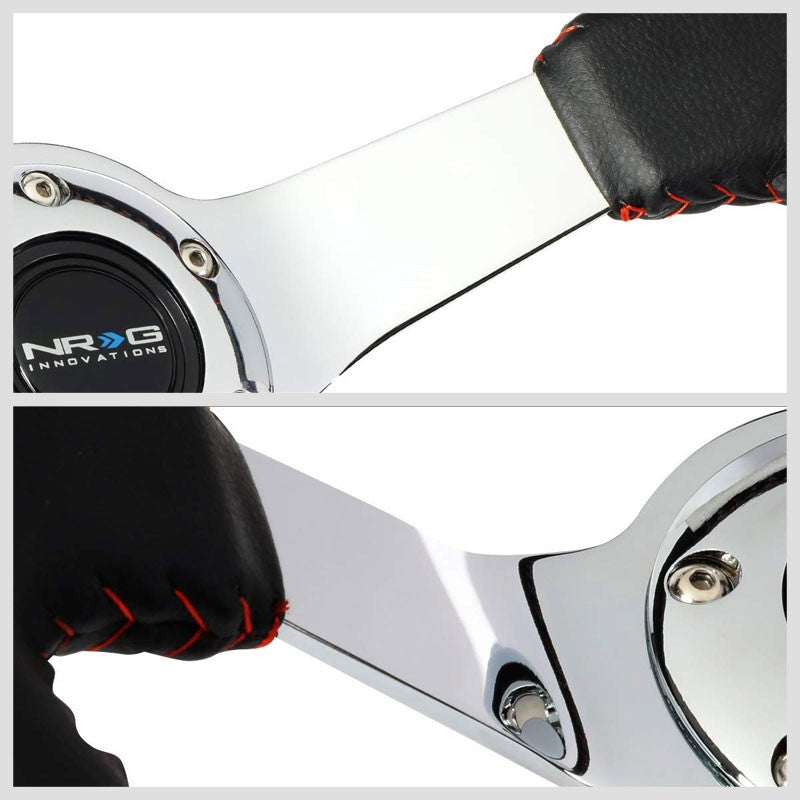 Black Leather/Chrome Spoke Vintage 350mm 2" Deep ST-036CH NRG Steering Wheel-Interior-BuildFastCar