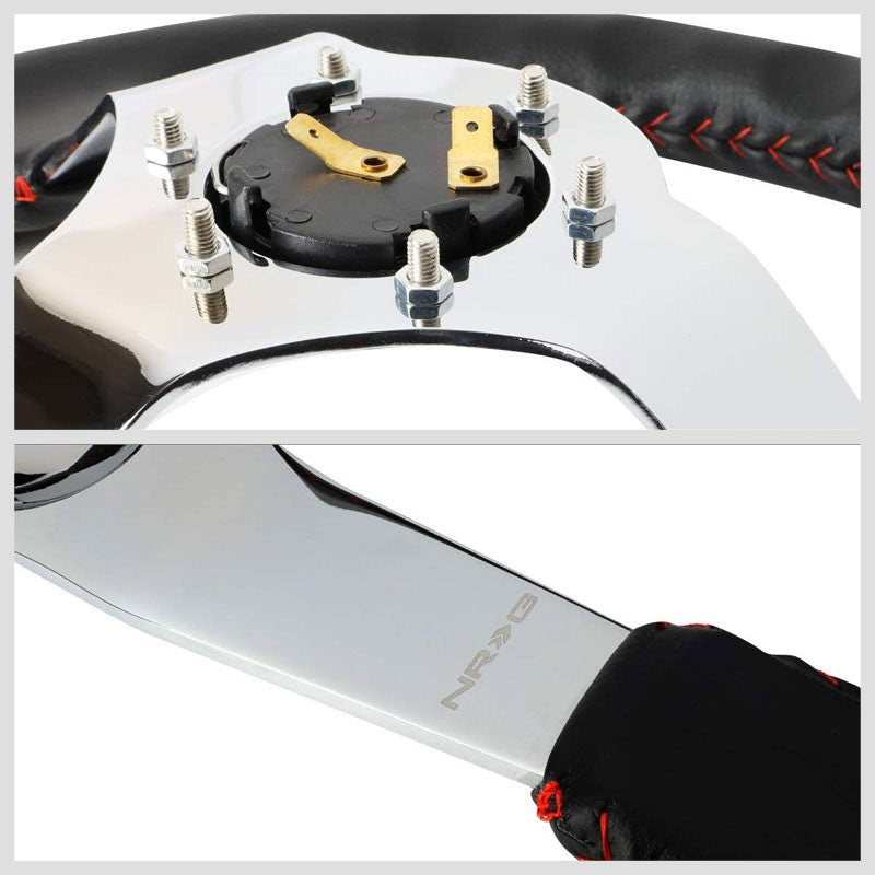 Black Leather/Chrome Spoke Vintage 350mm 2" Deep ST-036CH NRG Steering Wheel-Interior-BuildFastCar