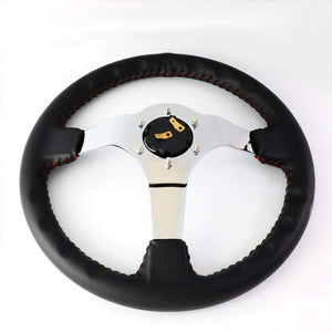 Black Leather/Chrome Spoke Vintage 350mm 2" Deep ST-036CH NRG Steering Wheel-Interior-BuildFastCar