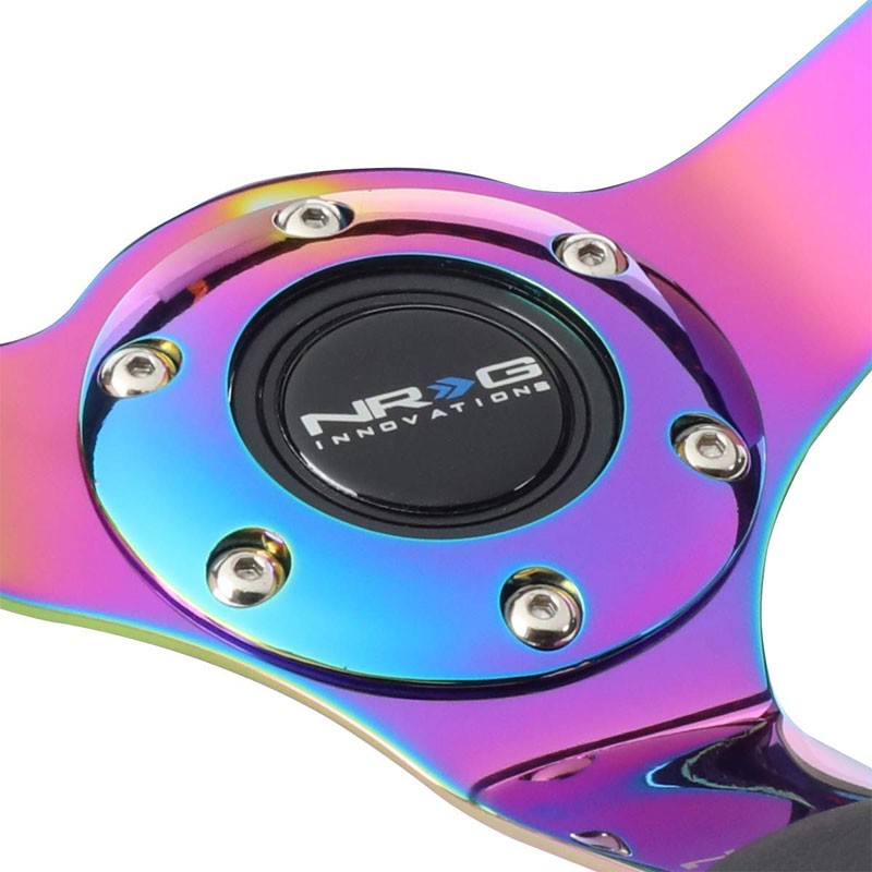 Black/Neo Chrome Spoke Vintage 350mm 3" Deep ST-036MC-Y NRG Steering Wheel+Horn-Interior-BuildFastCar