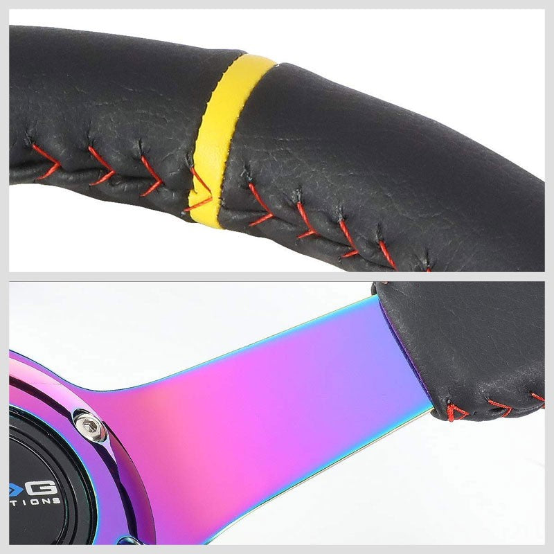 Black/Neo Chrome Spoke Vintage 350mm 3" Deep ST-036MC-Y NRG Steering Wheel+Horn-Interior-BuildFastCar