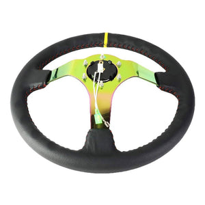 Black/Neo Chrome Spoke Vintage 350mm 3" Deep ST-036MC-Y NRG Steering Wheel+Horn-Interior-BuildFastCar