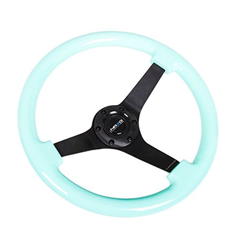 NRG Minty Fresh Wood Grain/Black 3 Spokes Deep Dish 6-Bolt 350mm Steering Wheel-Interior-BuildFastCar