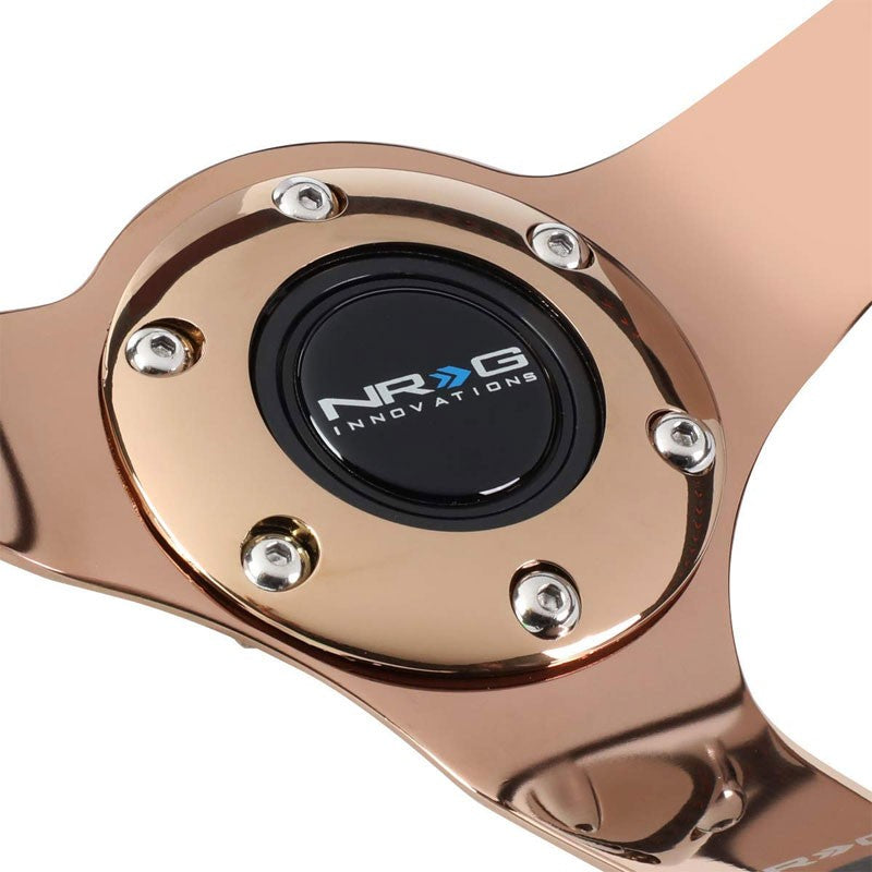 Black Leather/Rose Gold Vintage 350mm 3" Deep ST-036RG NRG Steering Wheel+Horn-Interior-BuildFastCar