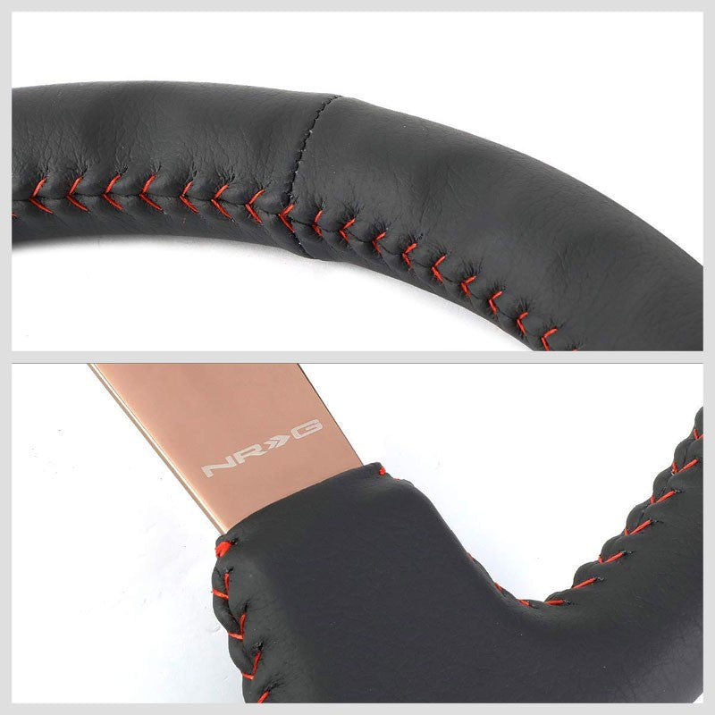 Black Leather/Rose Gold Vintage 350mm 3" Deep ST-036RG NRG Steering Wheel+Horn-Interior-BuildFastCar