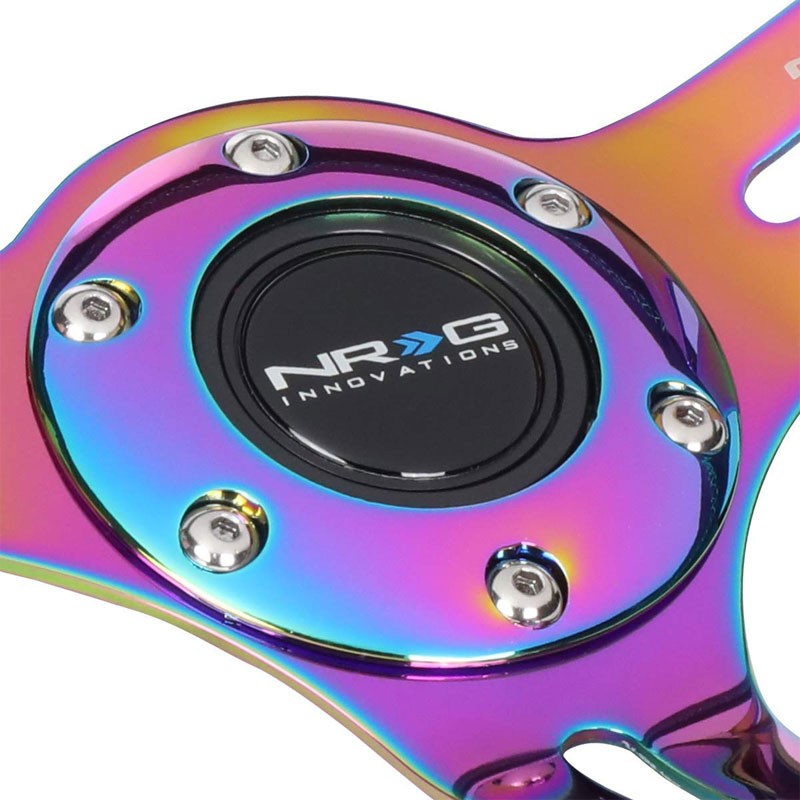 Neo Chrome Slit Hole/GN Stitch 350mm 3" Deep ST-055R-MCGS NRG Steering Wheel-Interior-BuildFastCar
