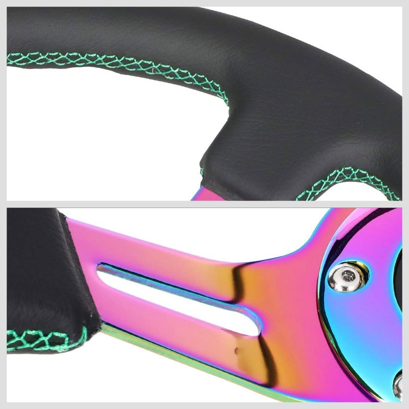 Neo Chrome Slit Hole/GN Stitch 350mm 3" Deep ST-055R-MCGS NRG Steering Wheel-Interior-BuildFastCar
