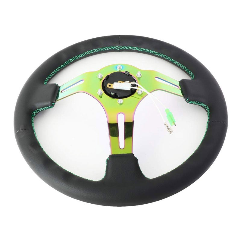 Neo Chrome Slit Hole/GN Stitch 350mm 3" Deep ST-055R-MCGS NRG Steering Wheel-Interior-BuildFastCar
