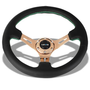 NRG ST-055R-RGGS Black Leather/Rose Gold 3 Spoke Steering Wheel+Horn Button-Interior-BuildFastCar