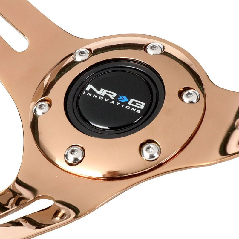 NRG ST-055R-RGGS Black Leather/Rose Gold 3 Spoke Steering Wheel+Horn Button-Interior-BuildFastCar