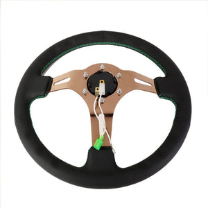 NRG ST-055R-RGGS Black Leather/Rose Gold 3 Spoke Steering Wheel+Horn Button-Interior-BuildFastCar