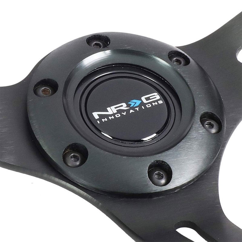 Black Suede/Black Slit Hole 350mm 3" Deep ST-055S-BKRS NRG Steering Wheel+Horn-Interior-BuildFastCar