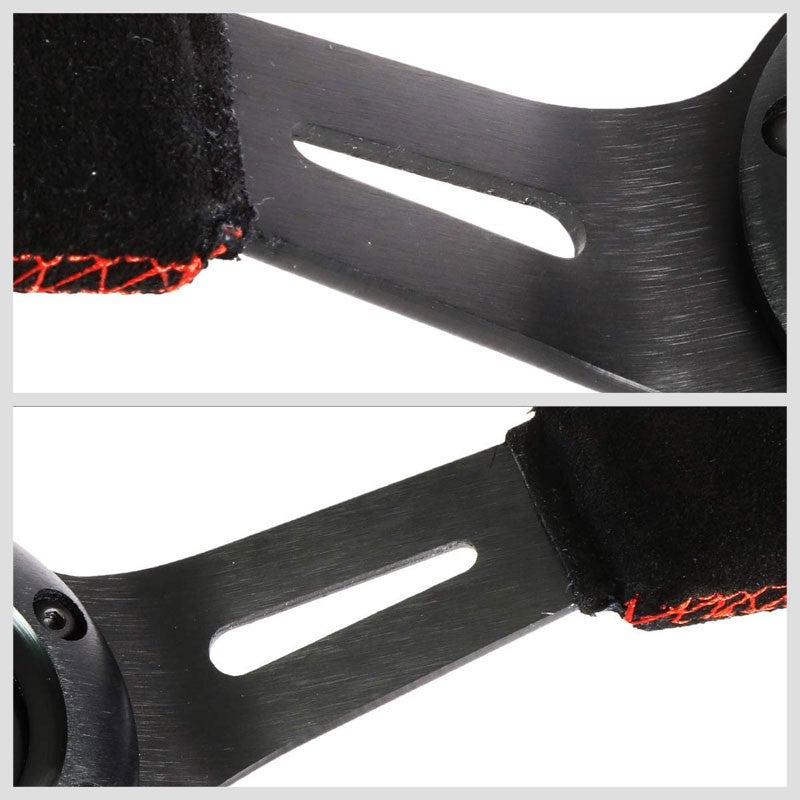 Black Suede/Black Slit Hole 350mm 3" Deep ST-055S-BKRS NRG Steering Wheel+Horn-Interior-BuildFastCar