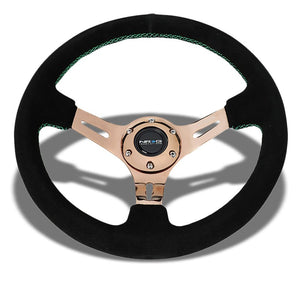 Rose Gold Slit Holes/GN Stitch 350mm 3" Deep ST-055S-RGGS NRG Steering Wheel-Interior-BuildFastCar