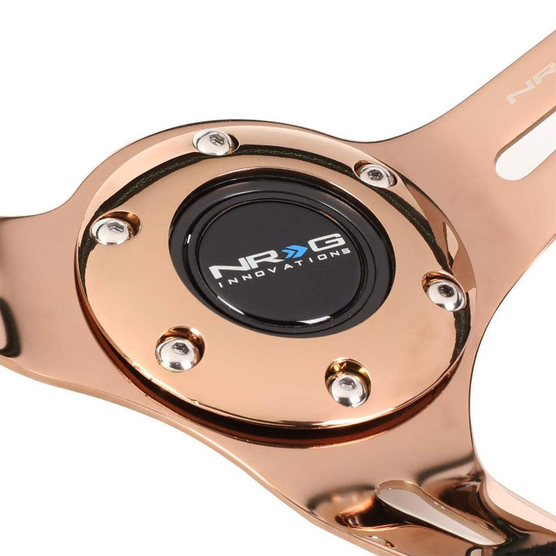 Rose Gold Slit Holes/GN Stitch 350mm 3" Deep ST-055S-RGGS NRG Steering Wheel-Interior-BuildFastCar
