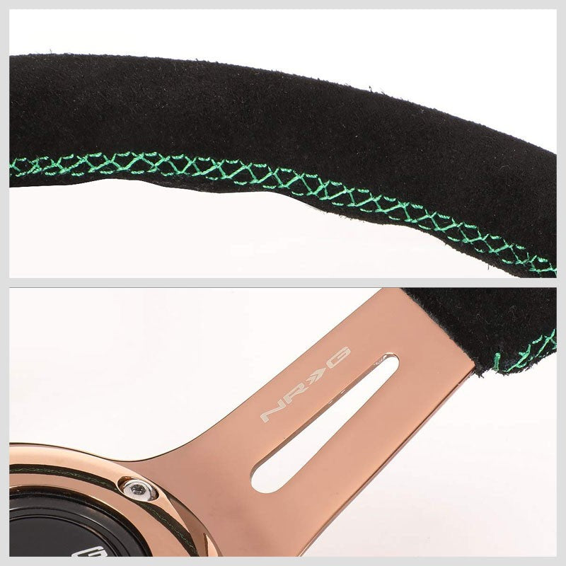 Rose Gold Slit Holes/GN Stitch 350mm 3" Deep ST-055S-RGGS NRG Steering Wheel-Interior-BuildFastCar