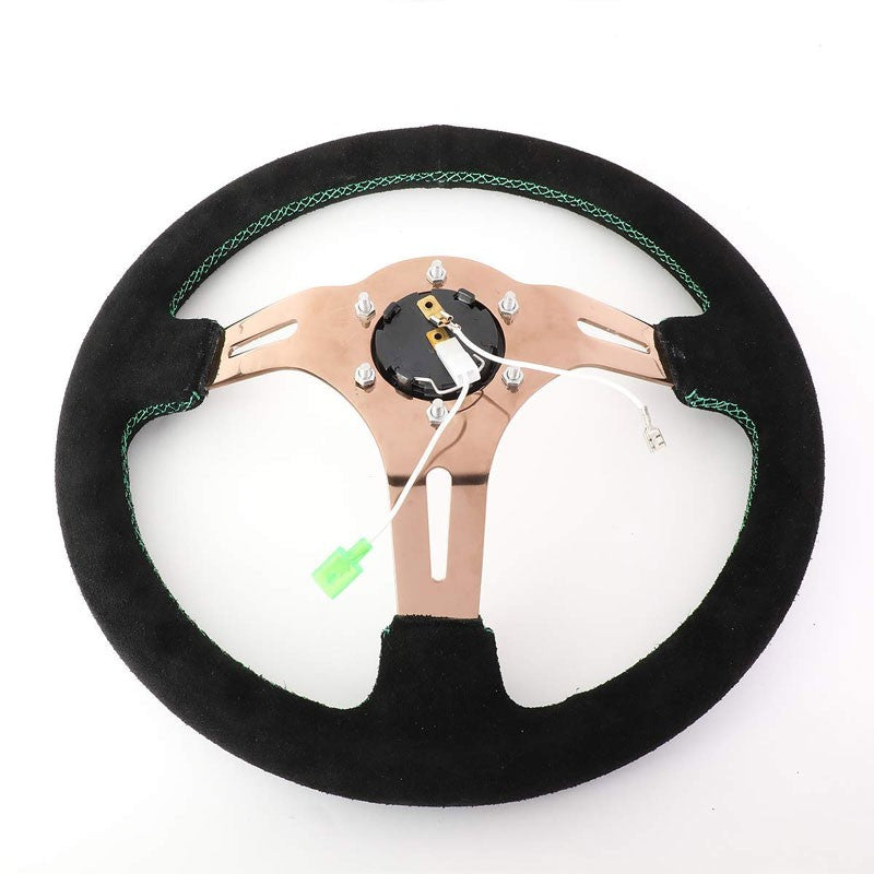 Rose Gold Slit Holes/GN Stitch 350mm 3" Deep ST-055S-RGGS NRG Steering Wheel-Interior-BuildFastCar