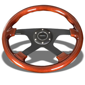 Brown Wood Grain/Black Quad-Spoke 350mm ST-075BK NRG Steering Wheel+Horn Button-Interior-BuildFastCar