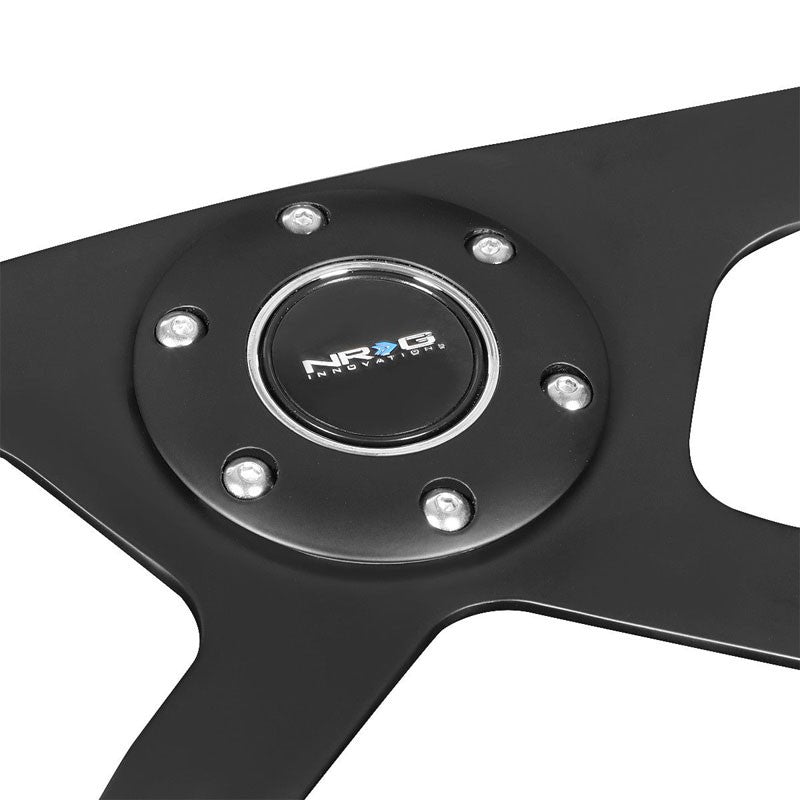 Brown Wood Grain/Black Quad-Spoke 350mm ST-075BK NRG Steering Wheel+Horn Button-Interior-BuildFastCar