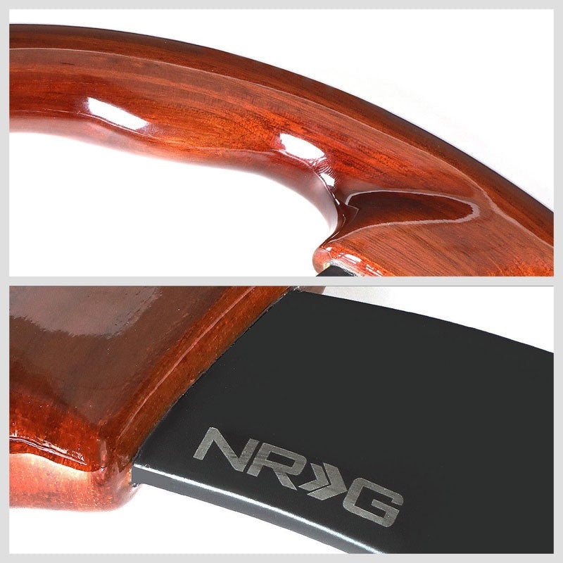Brown Wood Grain/Black Quad-Spoke 350mm ST-075BK NRG Steering Wheel+Horn Button-Interior-BuildFastCar