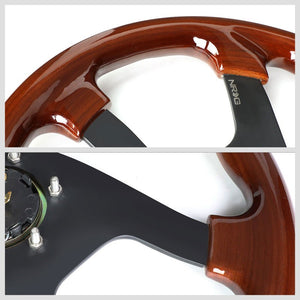 Brown Wood Grain/Black Quad-Spoke 350mm ST-075BK NRG Steering Wheel+Horn Button-Interior-BuildFastCar