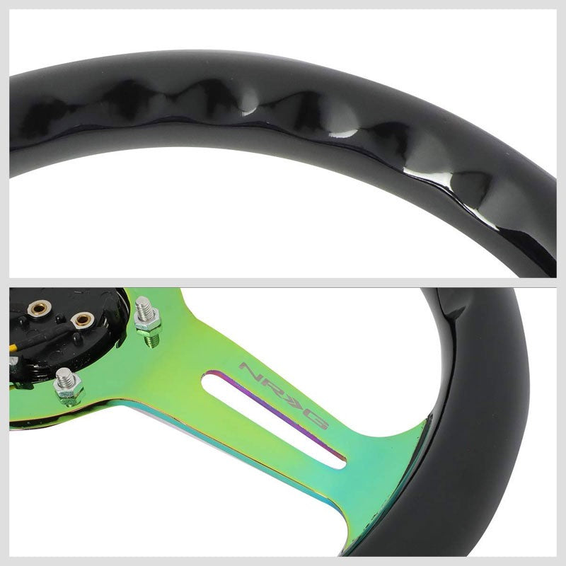 Black Wood/Neo Chrome Slit Hole 310mm ST-310BK-MC NRG Steering Wheel+Horn Button