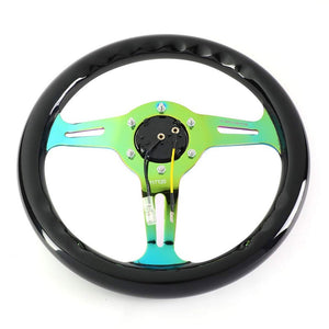 Black Wood/Neo Chrome Slit Hole 310mm ST-310BK-MC NRG Steering Wheel+Horn Button