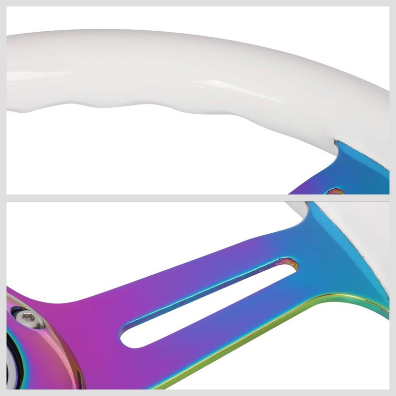 White Wood/Neo Chrome Slit Hole 310mm ST-310WT-MC NRG Steering Wheel+Horn Button