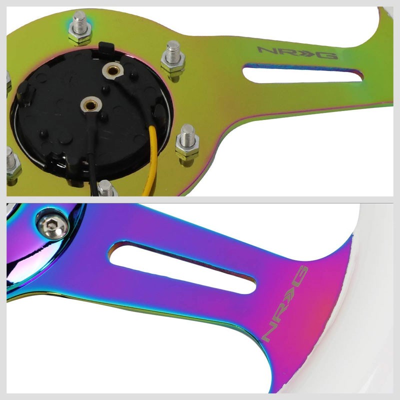 White Wood/Neo Chrome Slit Hole 310mm ST-310WT-MC NRG Steering Wheel+Horn Button