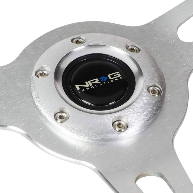 Brown Wood Grain/Silver Slit Holes 365mm ST-380SL NRG Steering Wheel+Horn Button-Interior-BuildFastCar