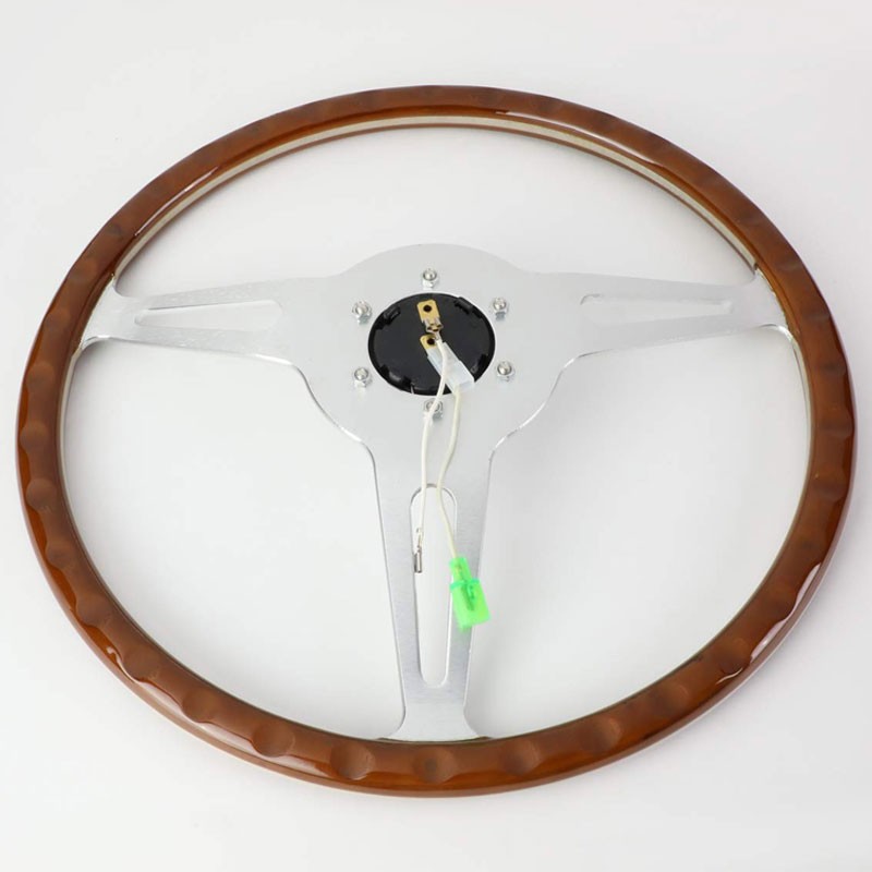 Brown Wood Grain/Silver Slit Holes 365mm ST-380SL NRG Steering Wheel+Horn Button-Interior-BuildFastCar
