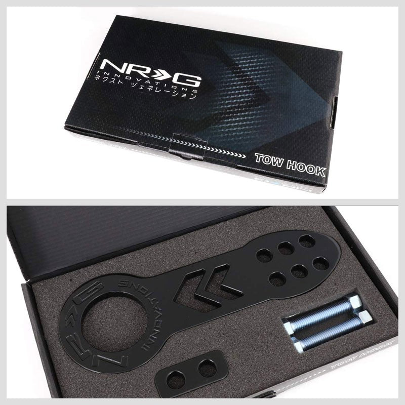 NRG Innovations Black TOW-100BK Front Logo Universal Aluminum Hitch Tow Hook Kit-Truck & Towing-BuildFastCar