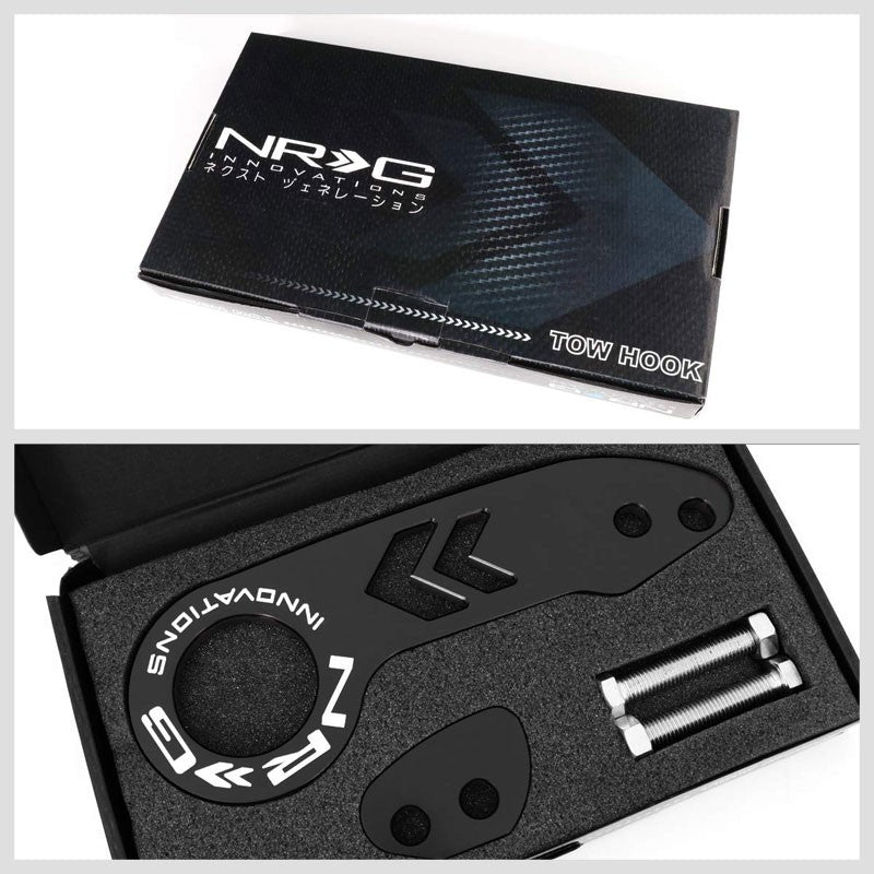 NRG Innovations Black TOW-110BK Rear OffSet Ring Universal Aluminum Tow Hook Kit-Truck & Towing-BuildFastCar