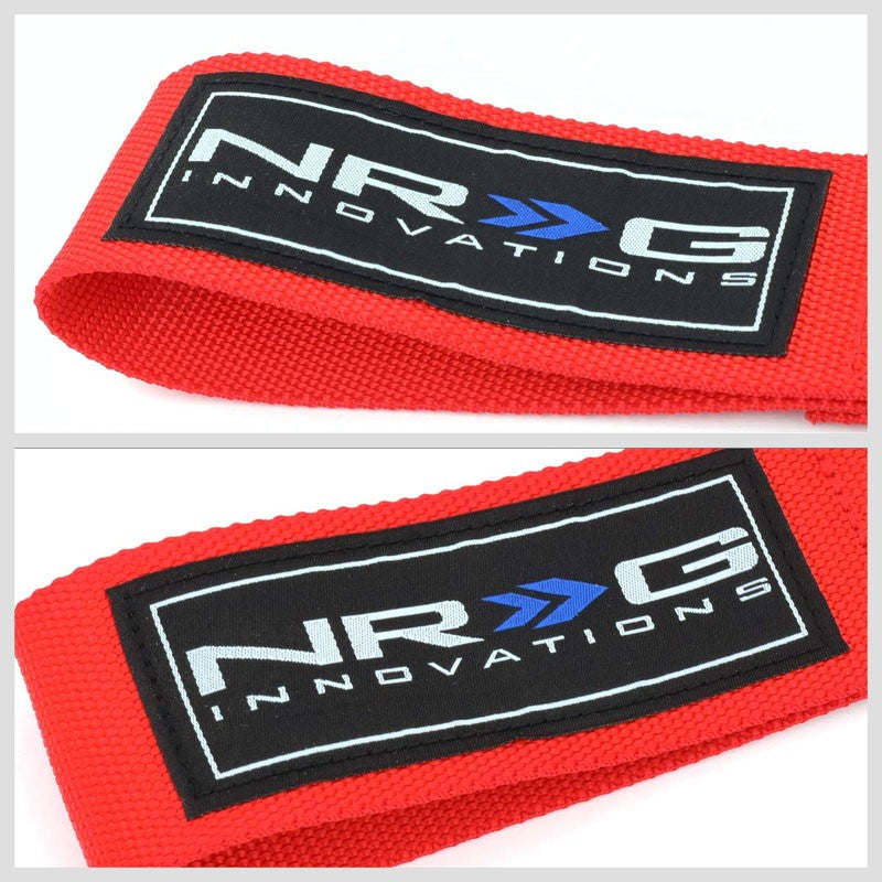 NRG Red TOW-122RD Front/Rear Nylon Tow Strap Tow Hook Kit 13-19