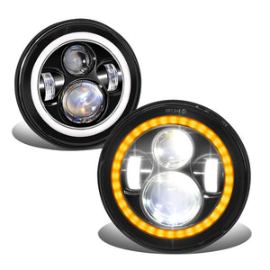 Amber Halo LED DRL Projector Black Housing Headlight 18 Wrangler JK BFC-FHDL-HL-001H