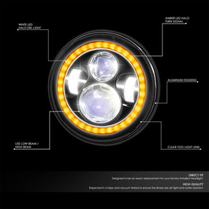 Amber Halo LED DRL Projector Black Housing Headlight For 18 Wrangler JK