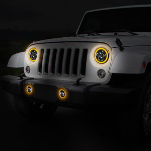 White Amber Halo LED DRL Projector Headlight+Fog Light For 18 Wrangler JK