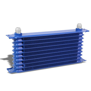 10 Row 10AN Blue Aluminum Engine/Transmission Oil Cooler+Silver Relocation Kit-Performance-BuildFastCar