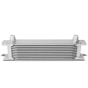 10 Row 10AN Silver Aluminum Engine/Transmission Oil Cooler+Silver Relocation Kit-Performance-BuildFastCar