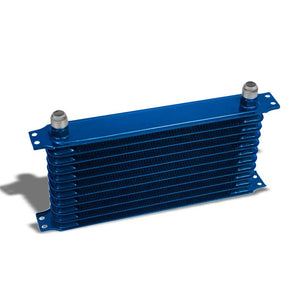 11 Row 10AN Blue Aluminum Engine/Transmission Oil Cooler+Silver Relocation Kit-Performance-BuildFastCar