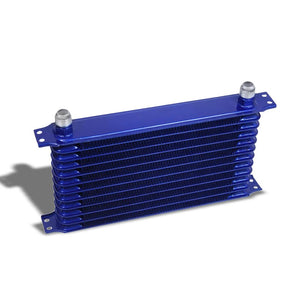 12 Row 10AN Blue Aluminum Engine/Transmission Oil Cooler+Silver Relocation Kit-Performance-BuildFastCar