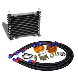 13 Row 10AN 1.25"W Black Engine/Transmission Oil Cooler+Black Relocation Kit-Performance-BuildFastCar