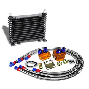 13 Row 10AN 1.25"W Black Engine/Transmission Oil Cooler+Silver Relocation Kit-Performance-BuildFastCar