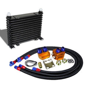 13 Row 10AN 1.6"W Black Engine/Transmission Oil Cooler+Black Relocation Kit-Performance-BuildFastCar