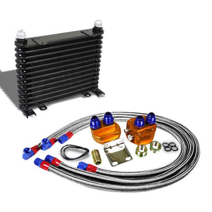 13 Row 10AN 1.6"W Black Engine/Transmission Oil Cooler+Silver Relocation Kit-Performance-BuildFastCar