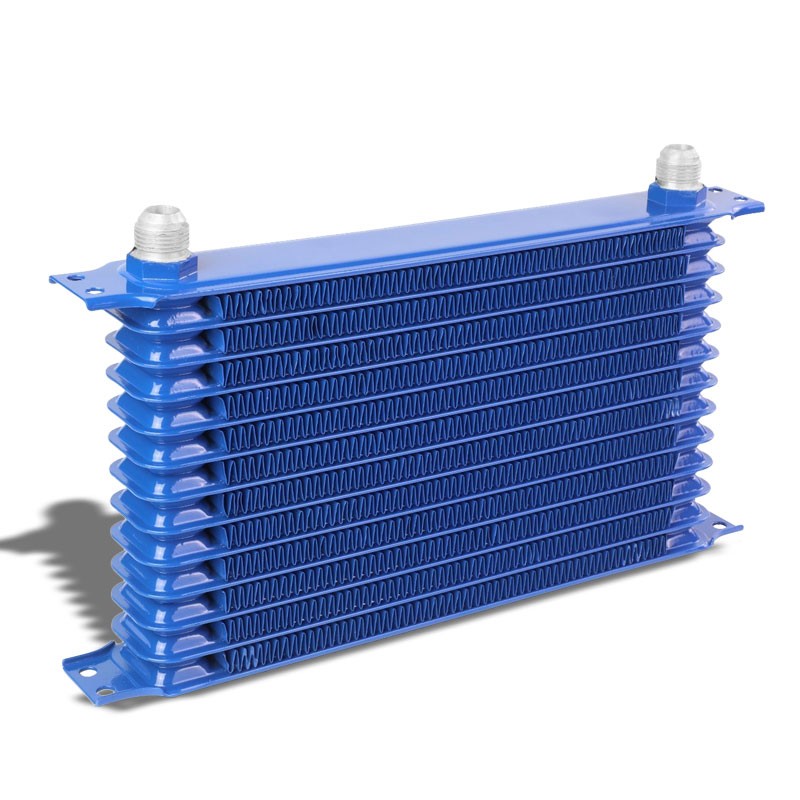 13 Row 10AN Blue Aluminum Engine/Transmission Oil Cooler+Silver Relocation Kit-Performance-BuildFastCar