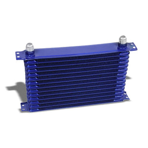 14 Row 10AN Blue Aluminum Engine/Transmission Oil Cooler+Silver Relocation Kit-Performance-BuildFastCar